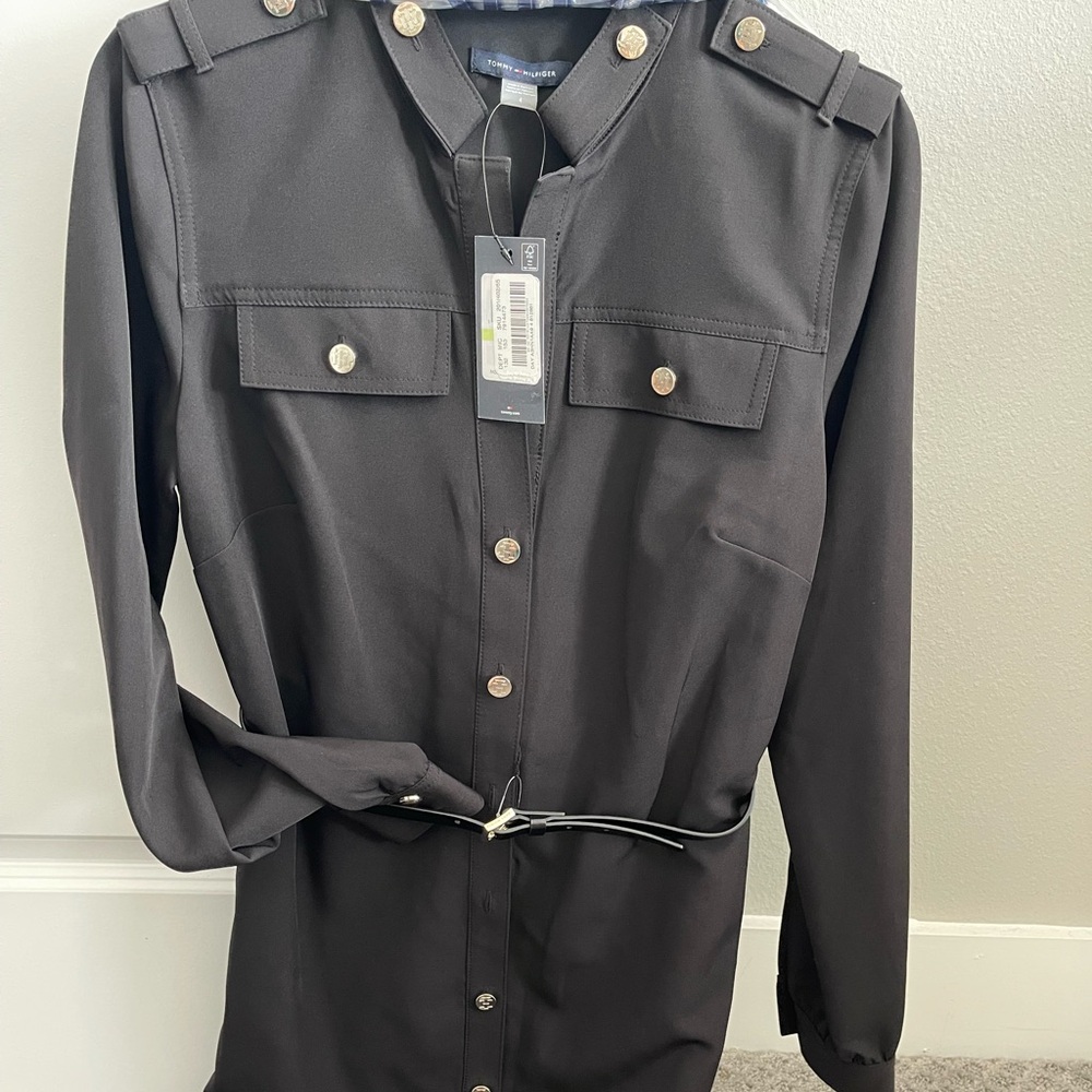 Tommy Hilfiger black button down shirt dress new